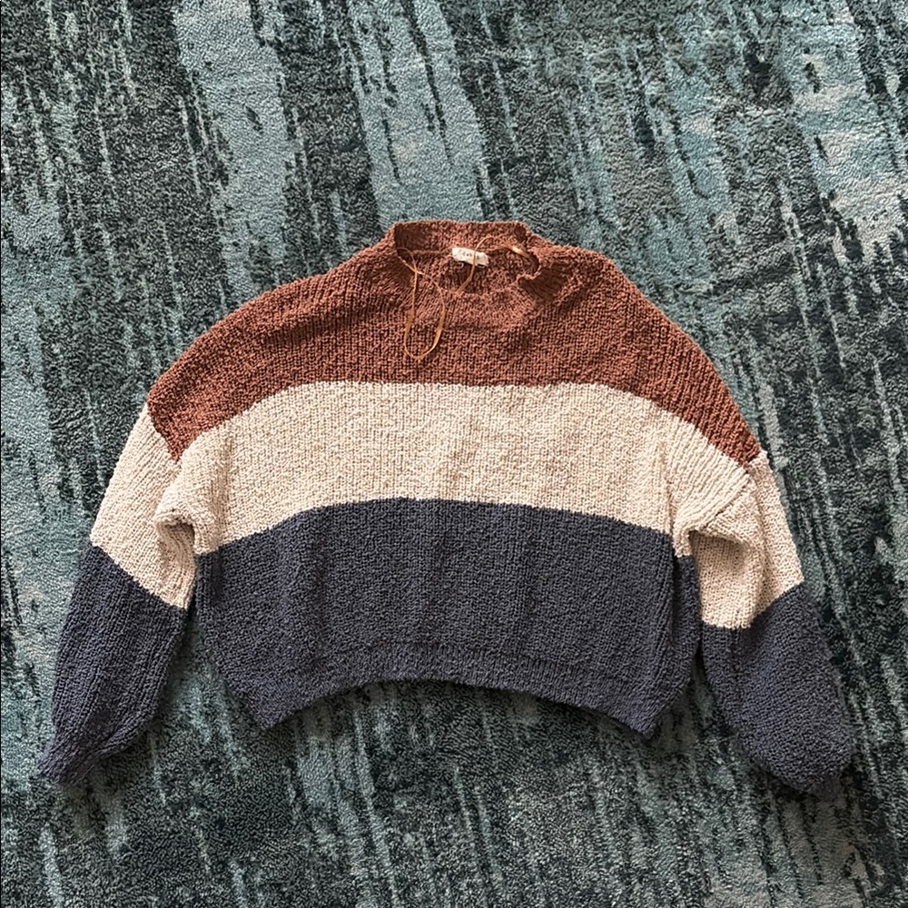 Colorblock Sweater - Brown, Cream, and Blue